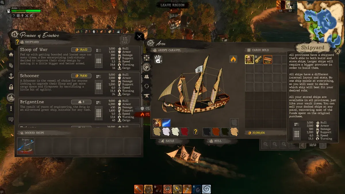 Windward Horizon shipyard showing available ships and a large preview of the selected vessel