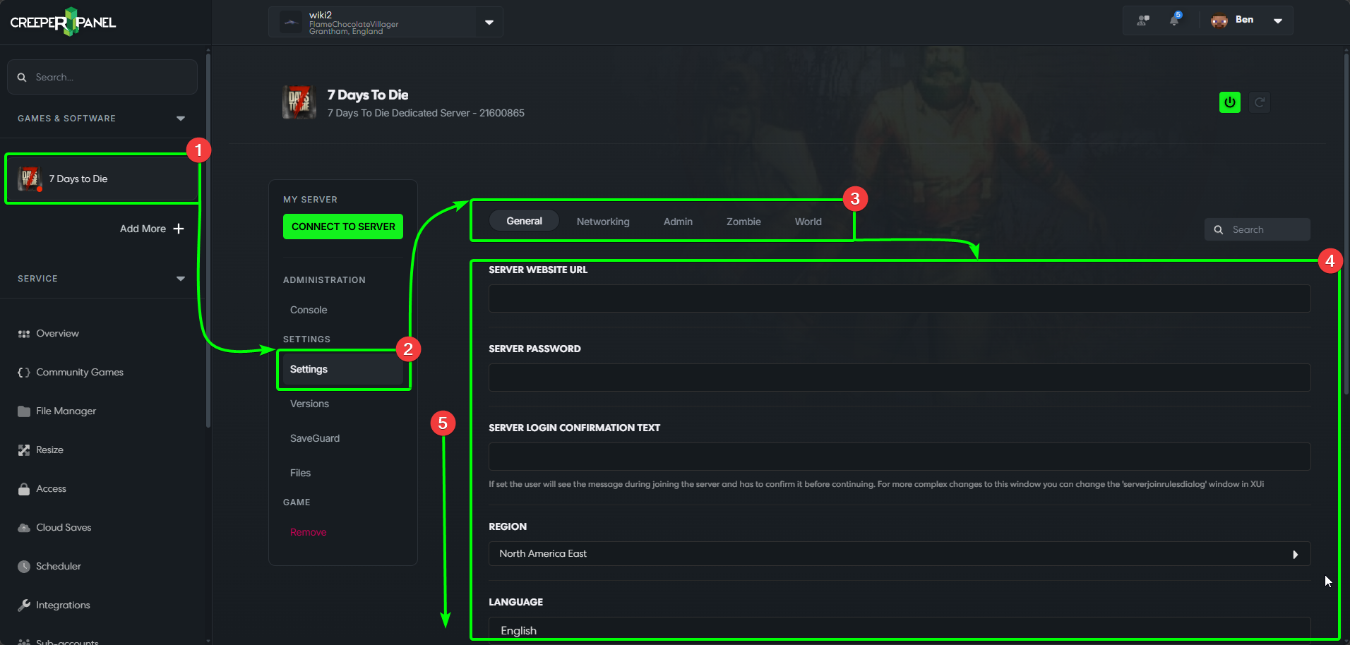 CreeperPanel 7DTD Settings