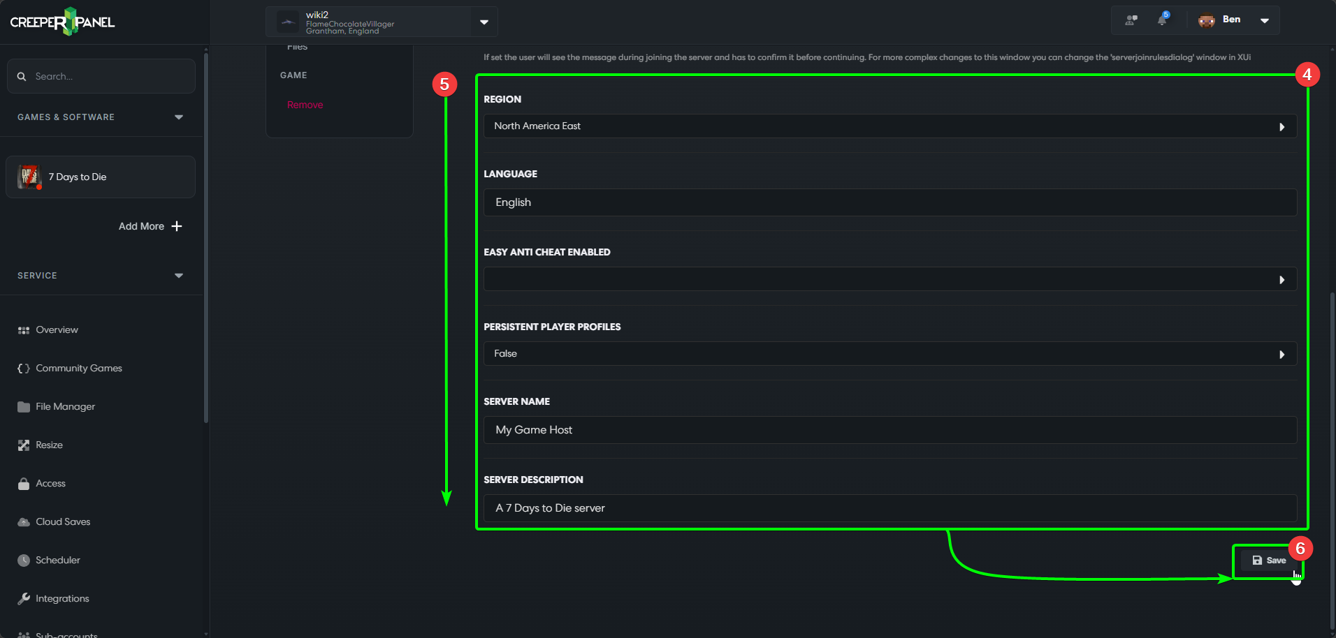CreeperPanel 7DTD Settings