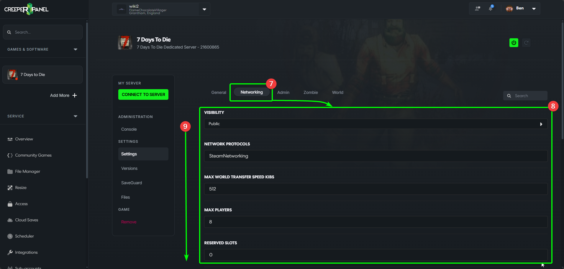 CreeperPanel 7DTD Settings