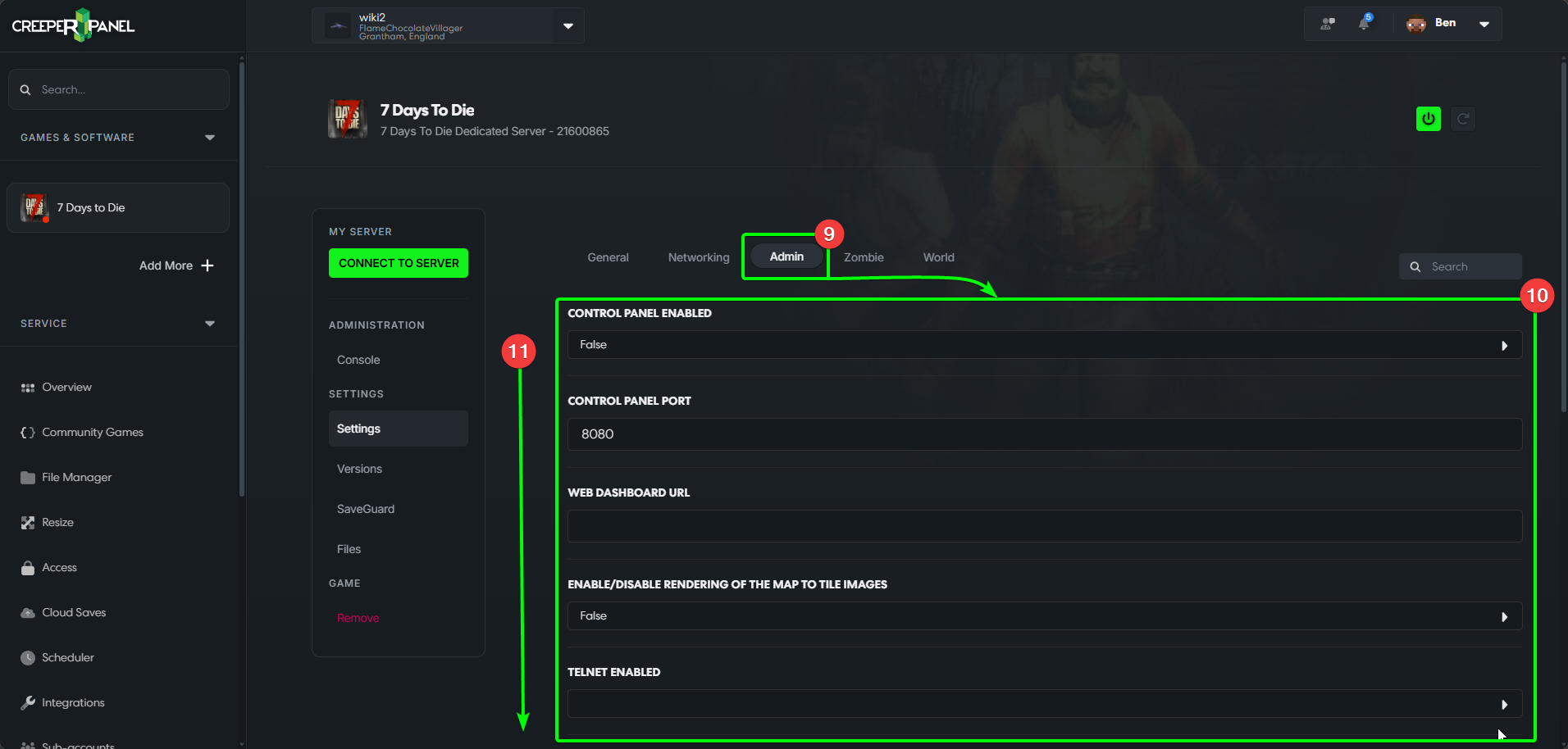 CreeperPanel 7DTD Settings