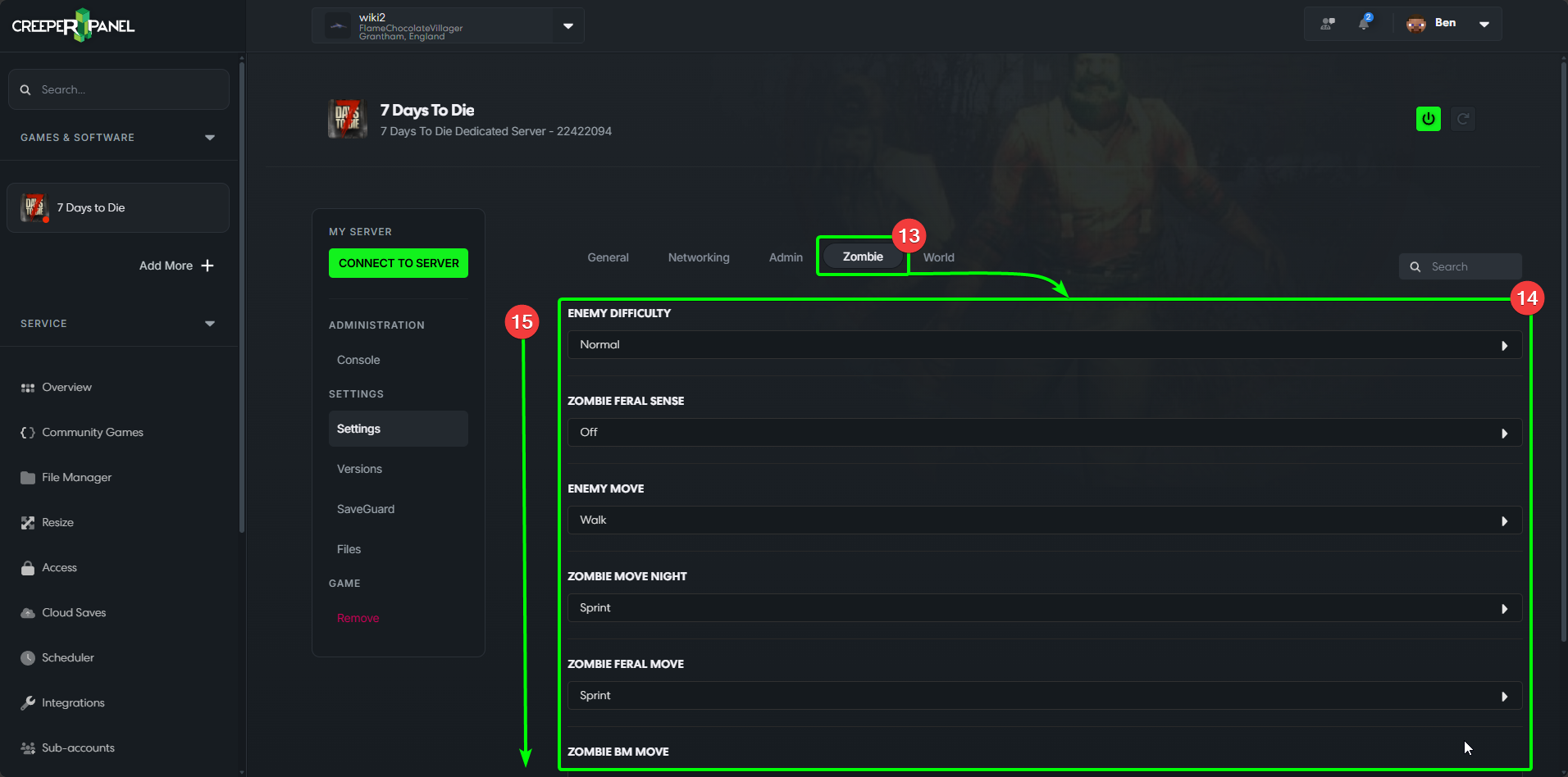 CreeperPanel 7DTD Settings