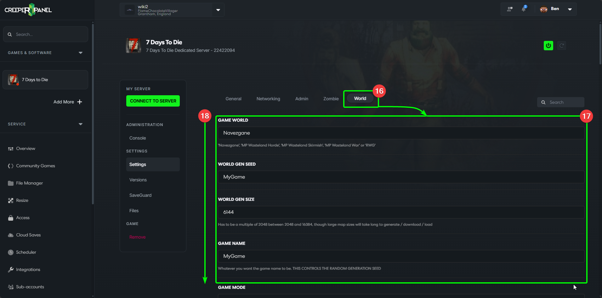 CreeperPanel 7DTD Settings