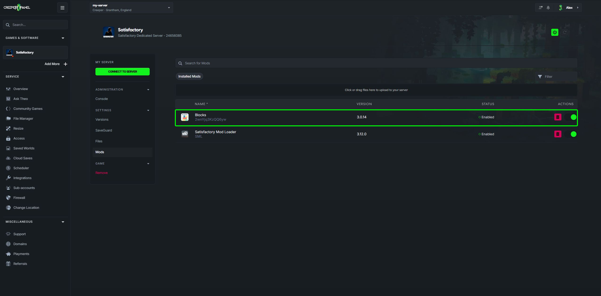 An enabled mod in the installed list