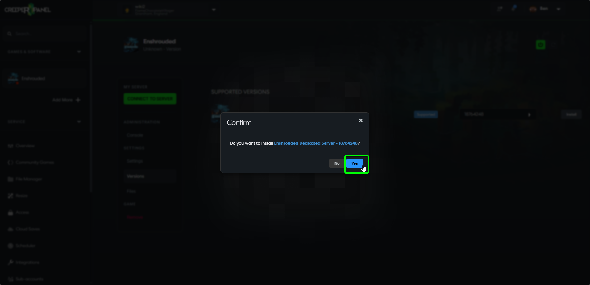 CreeperPanel Install Confirmation