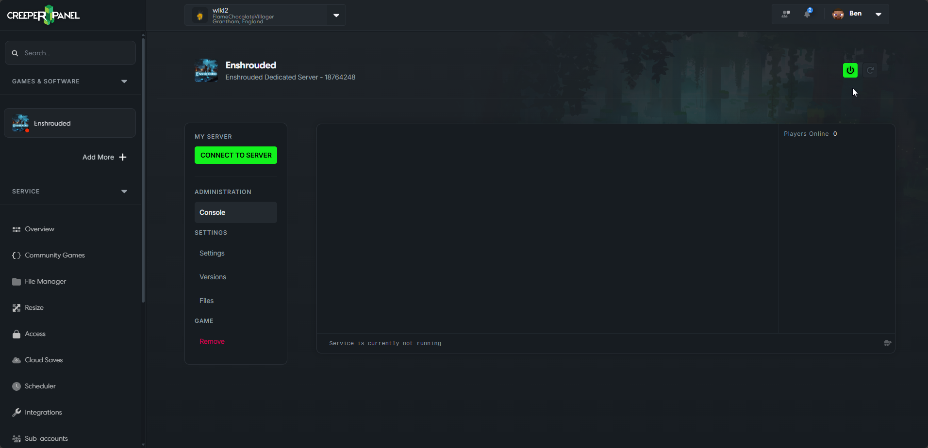 CreeperPanel Enshrouded Console