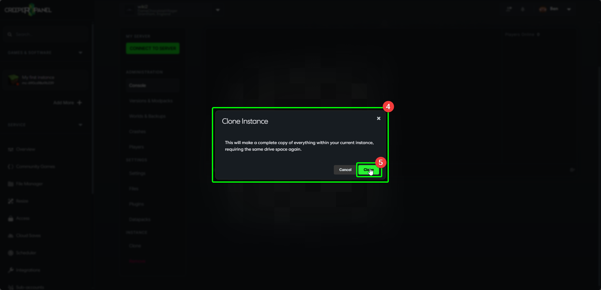 CreeperPanel Clone Instance