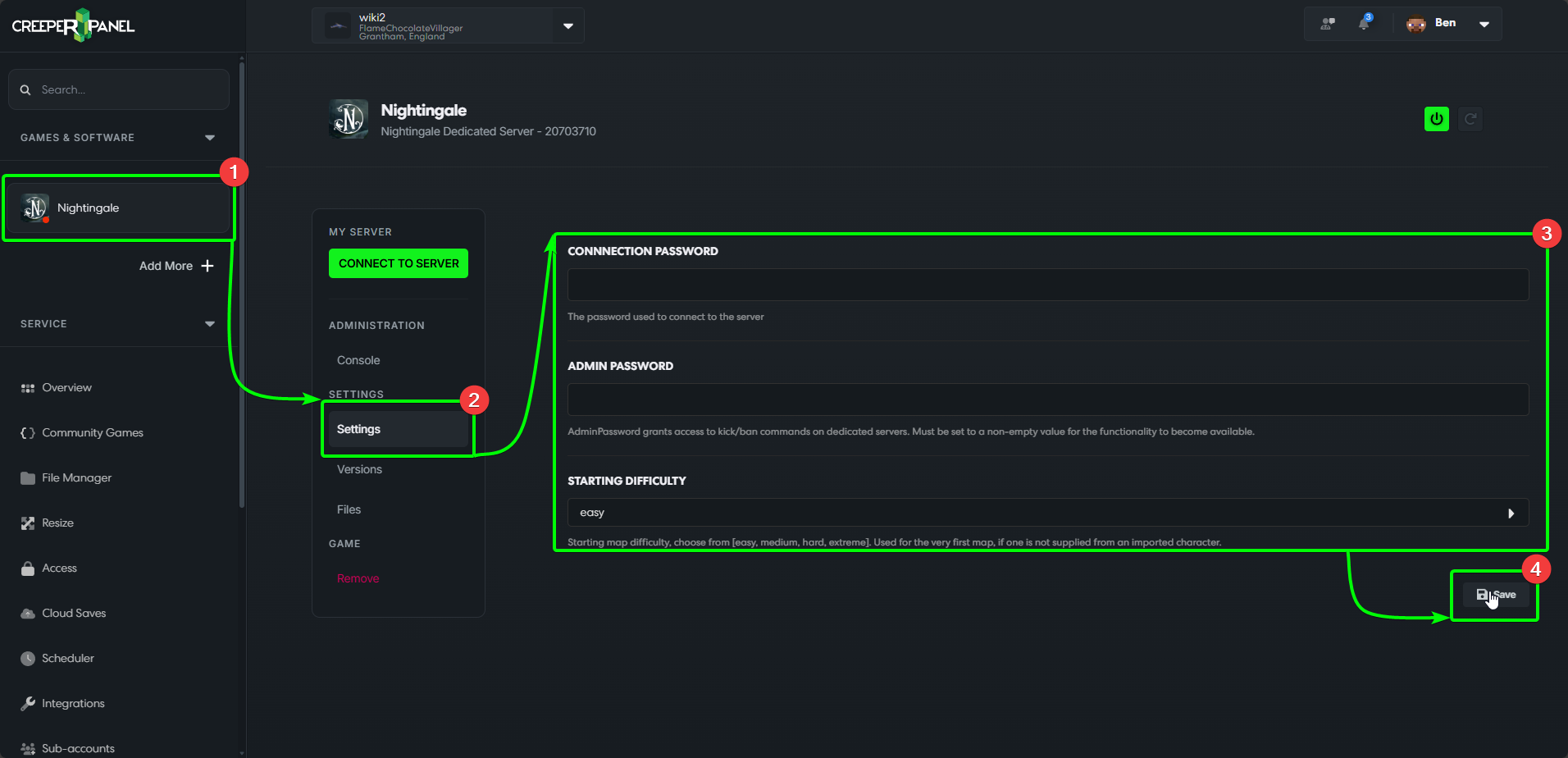 CreeperPanel Configure Nightingale