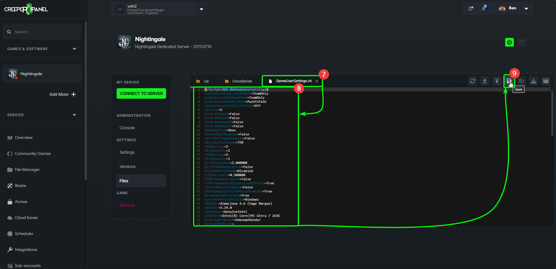 CreeperPanel Configure Nightingale
