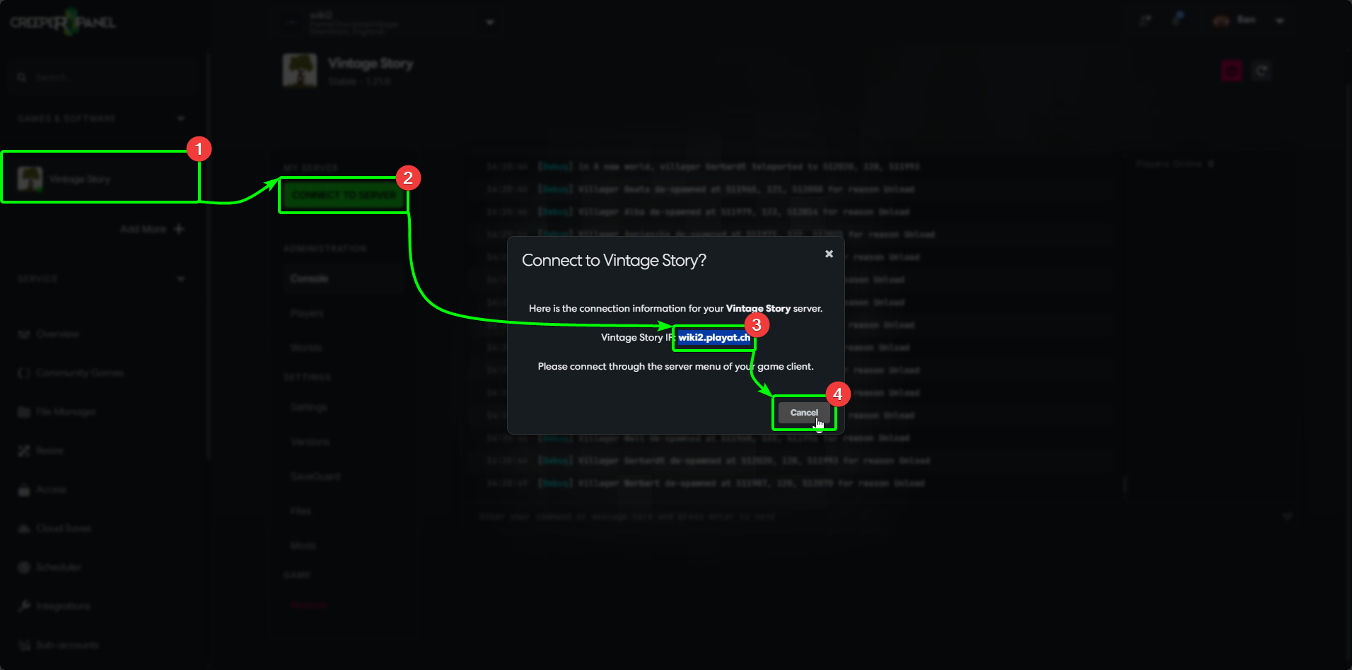 CreeperPanel Vintage Story Connect