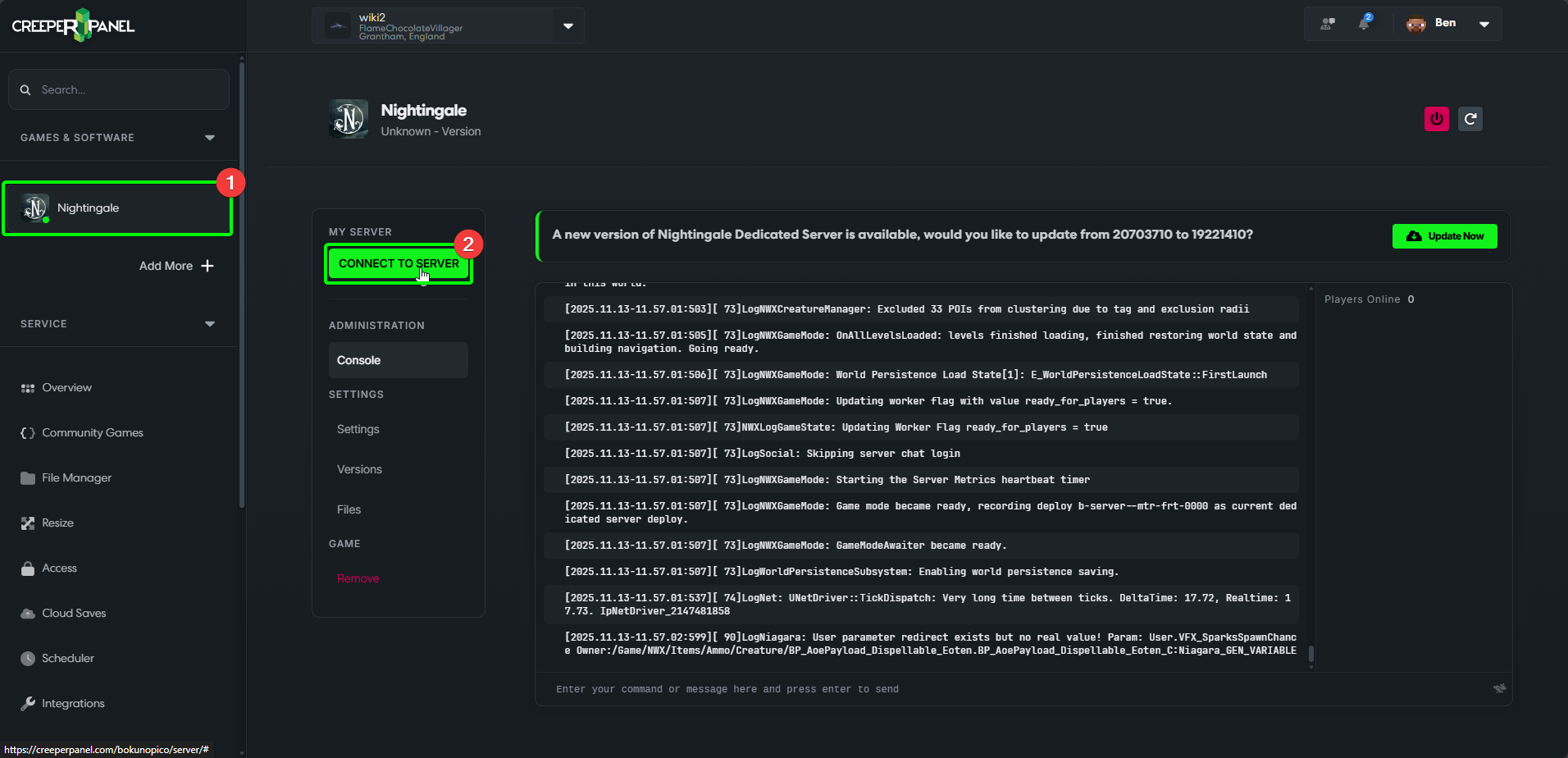 CreeperPanel Connect Nightingale