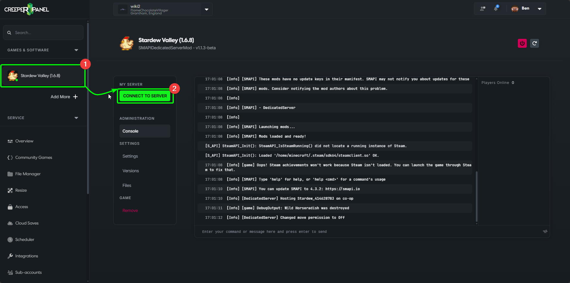 CreeperPanel Stardew Connect
