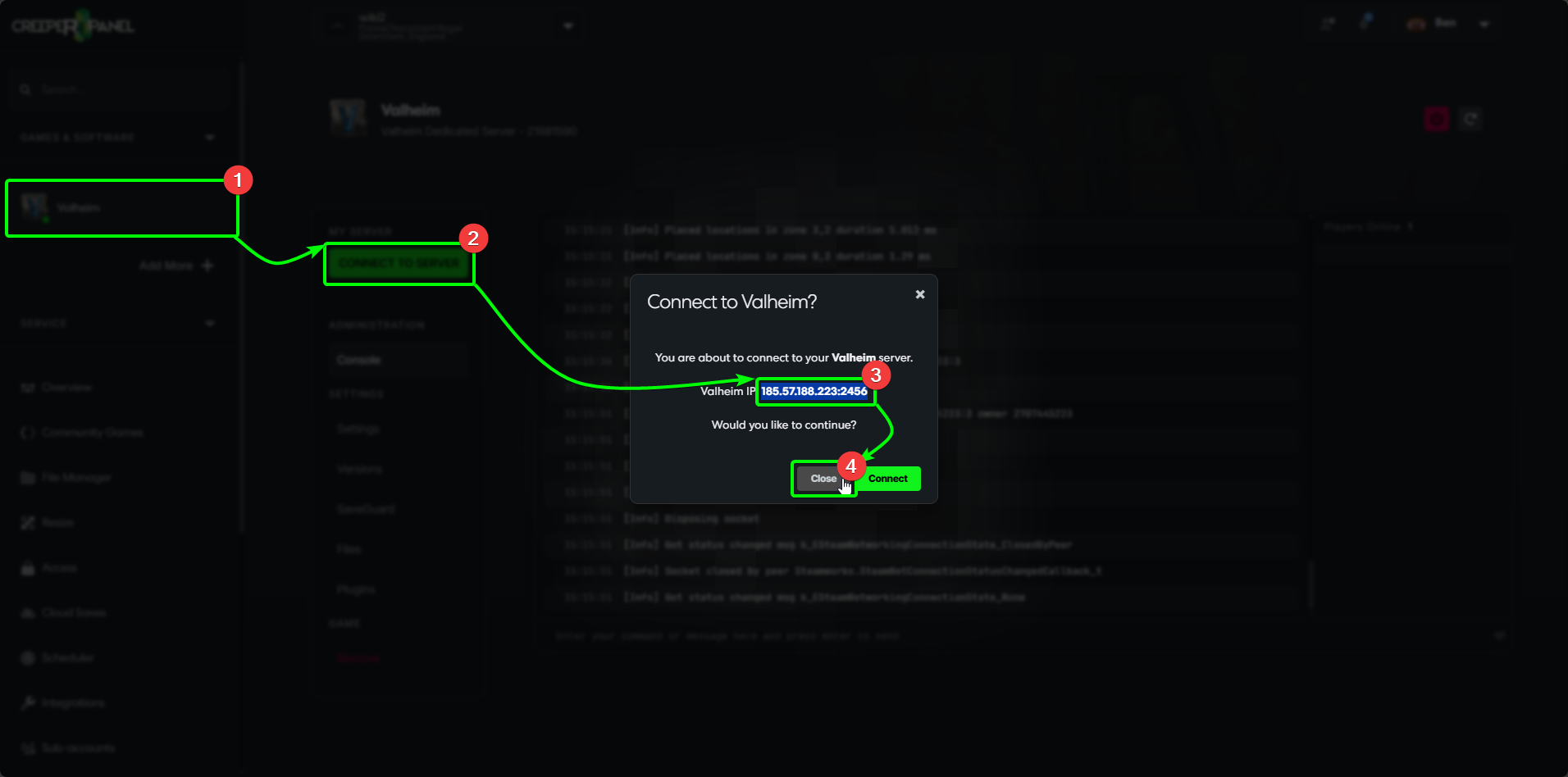 CreeperPanel Valheim Connect