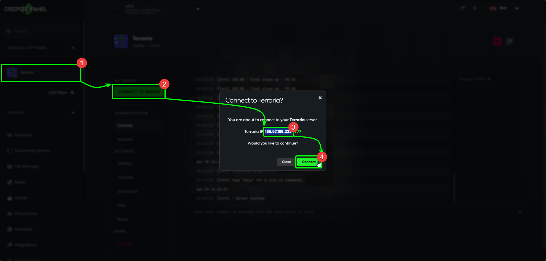 CreeperPanel Terraria Connect