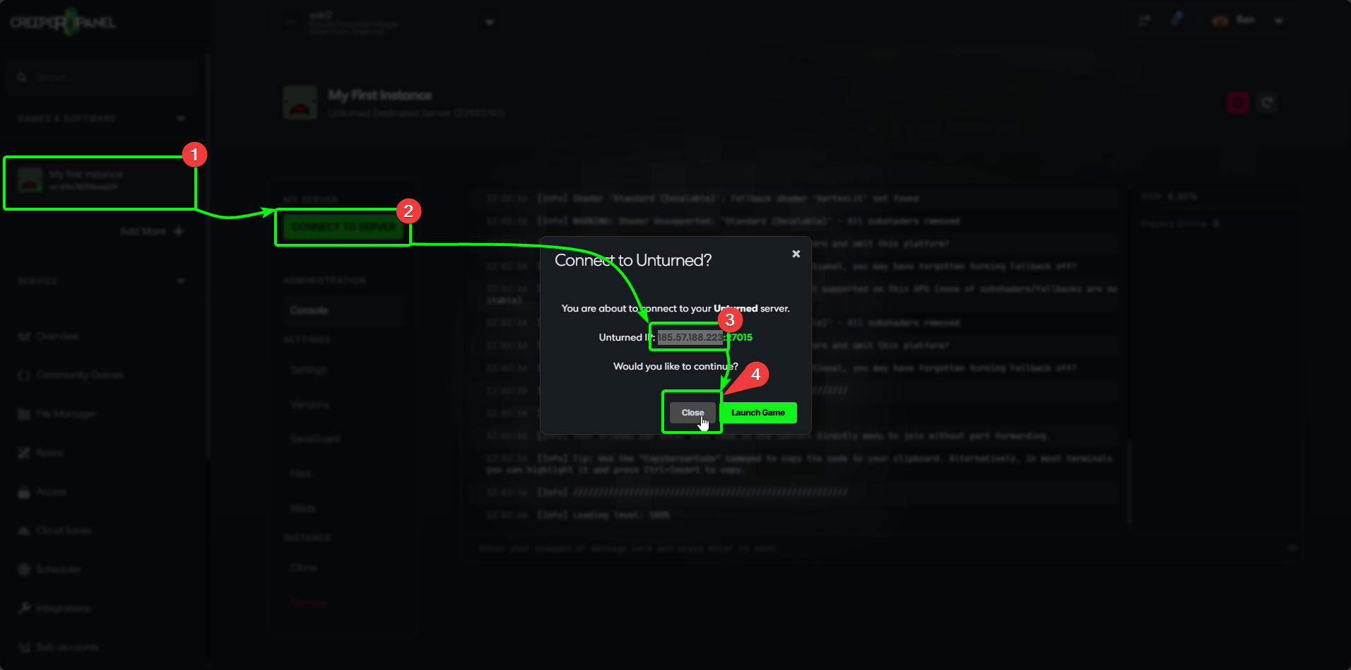 CreeperPanel Unturned Connect