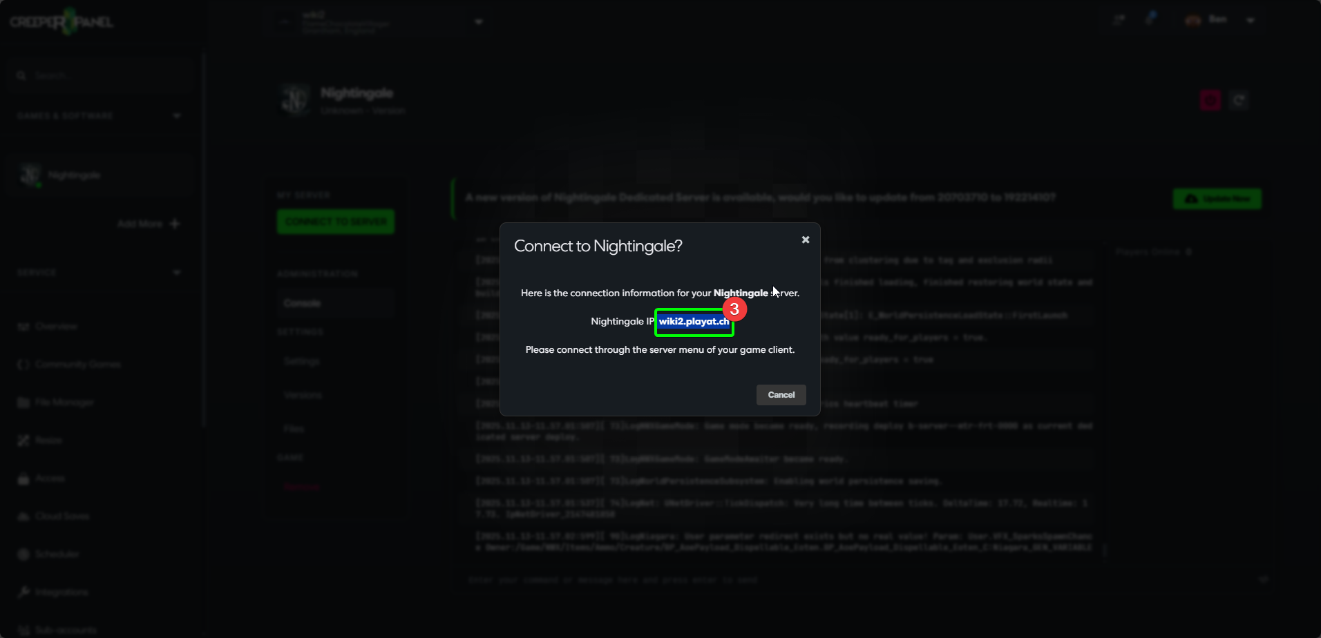 CreeperPanel Connect Nightingale