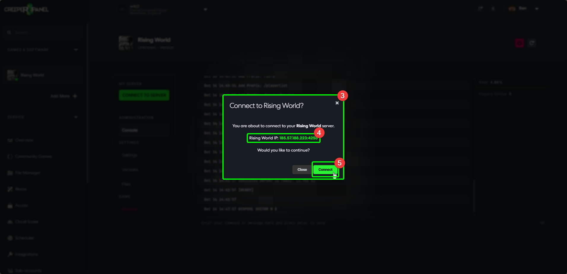 CreeperPanel Rising World Connect