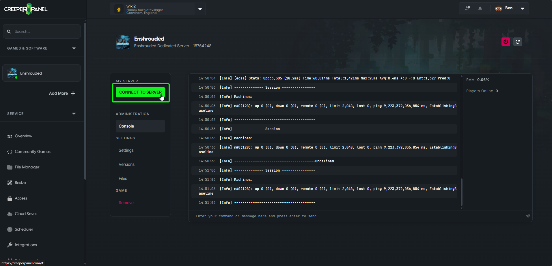 CreeperPanel Enshrouded Console CTS
