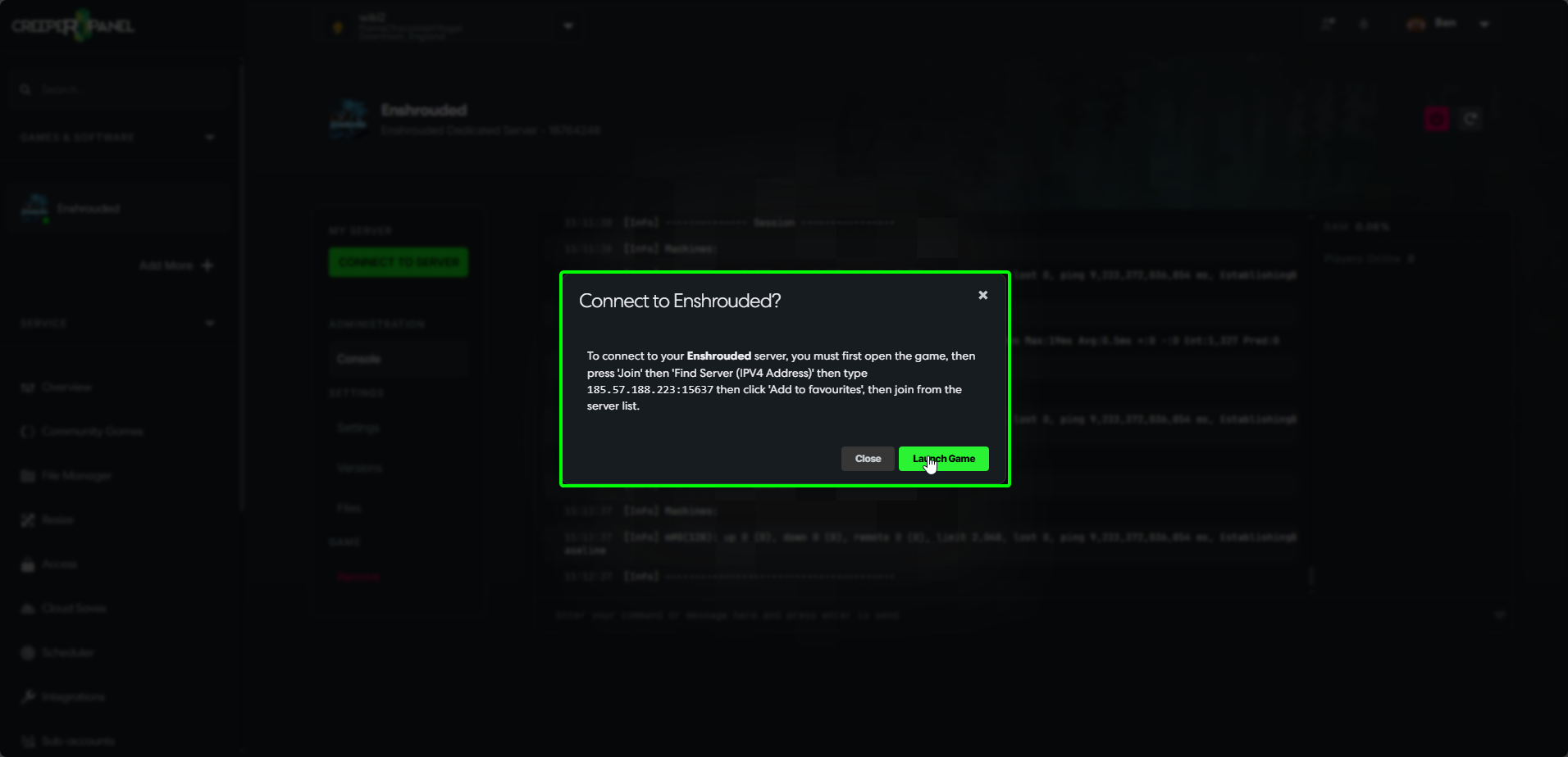 CreeperPanel Enshrouded Console CTS