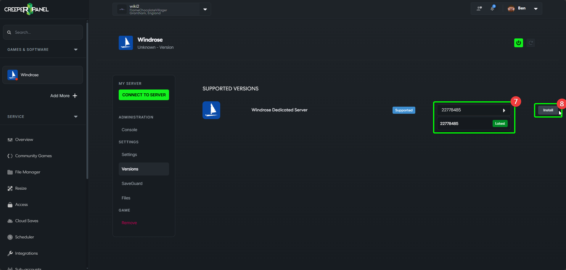 CreeperPanel Windrose Create Instance