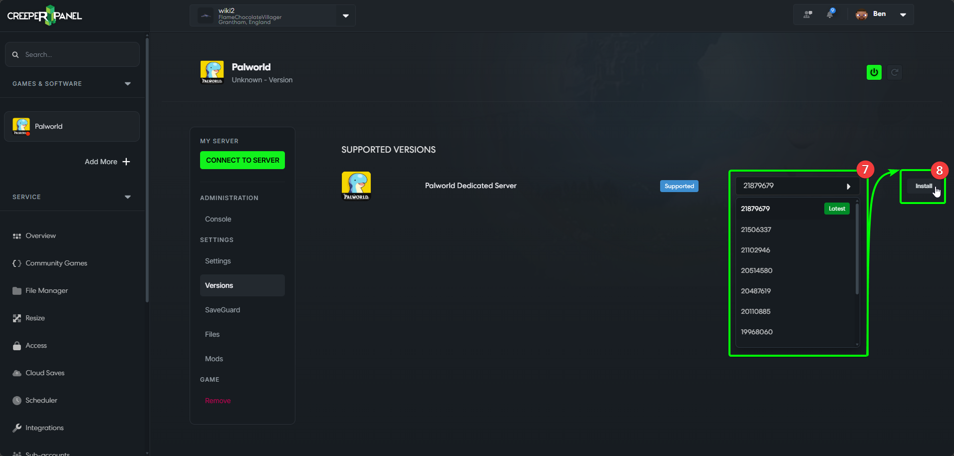 CreeperPanel Palworld Install