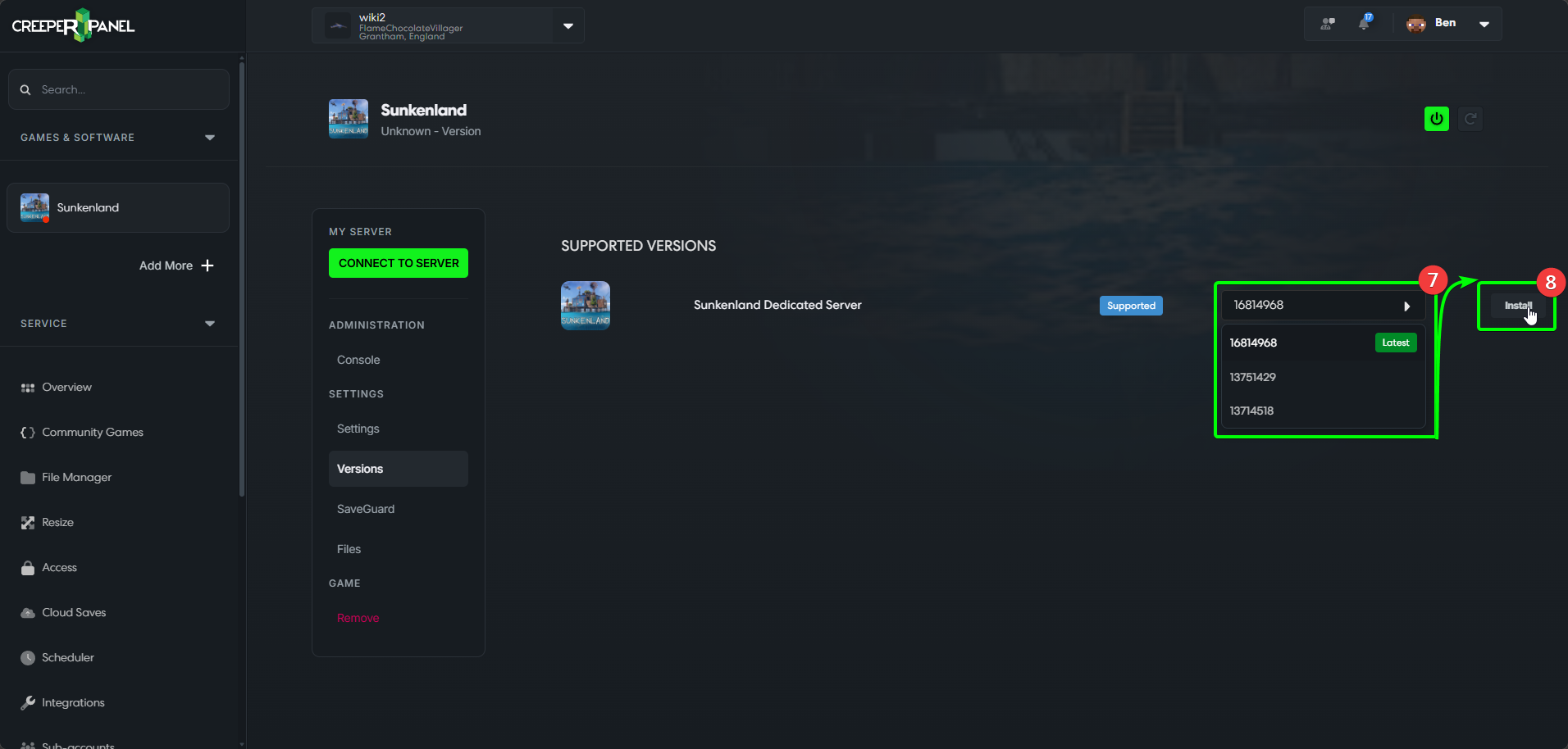 CreeperPanel Sunkenland Create Instance