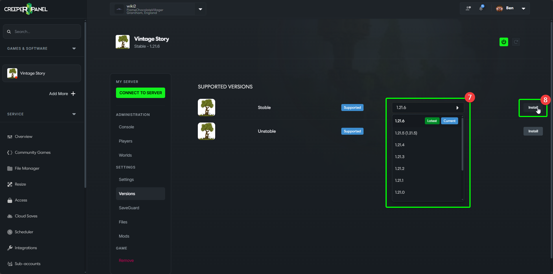 CreeperPanel Vintage Story Create Instance