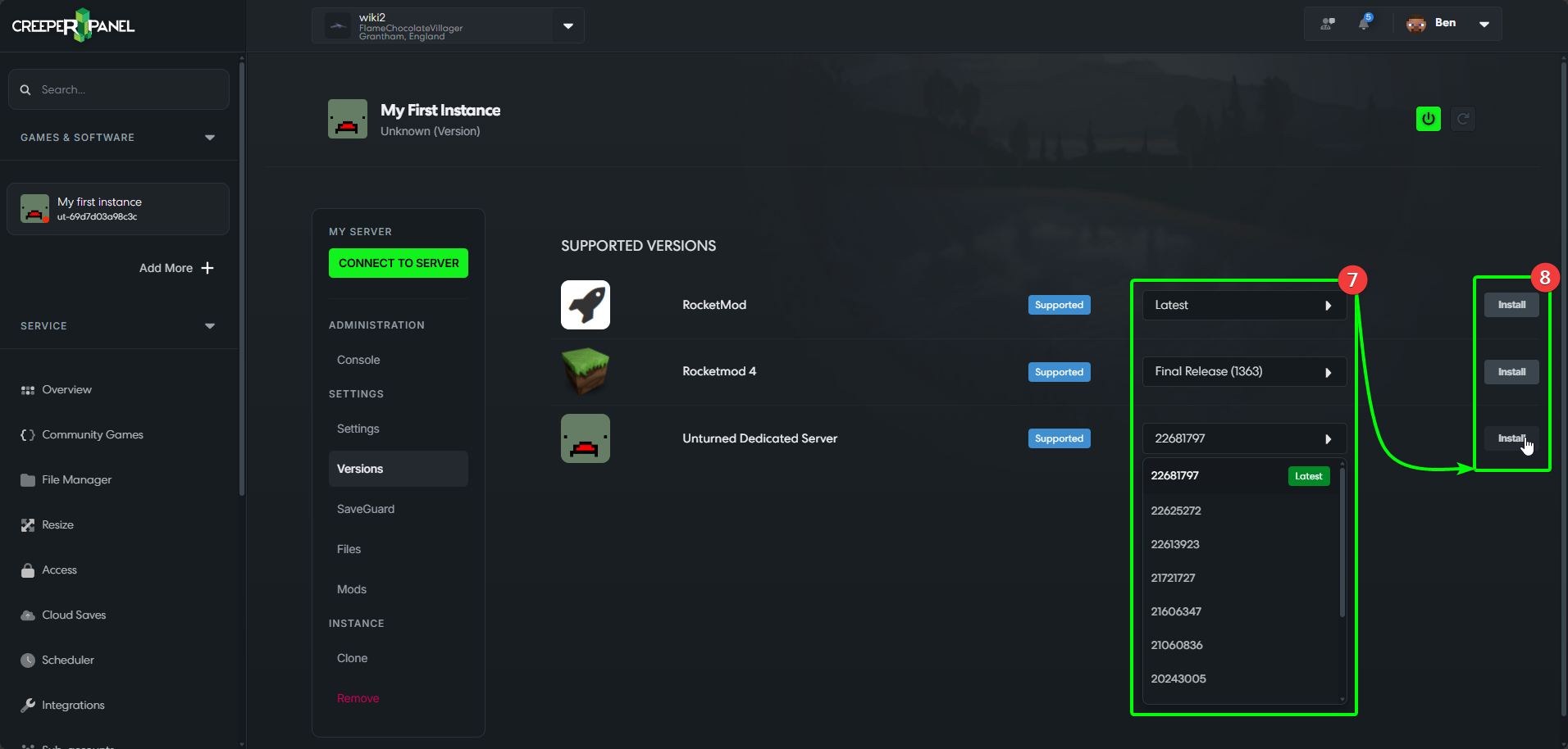 CreeperPanel Unturned Create Instance