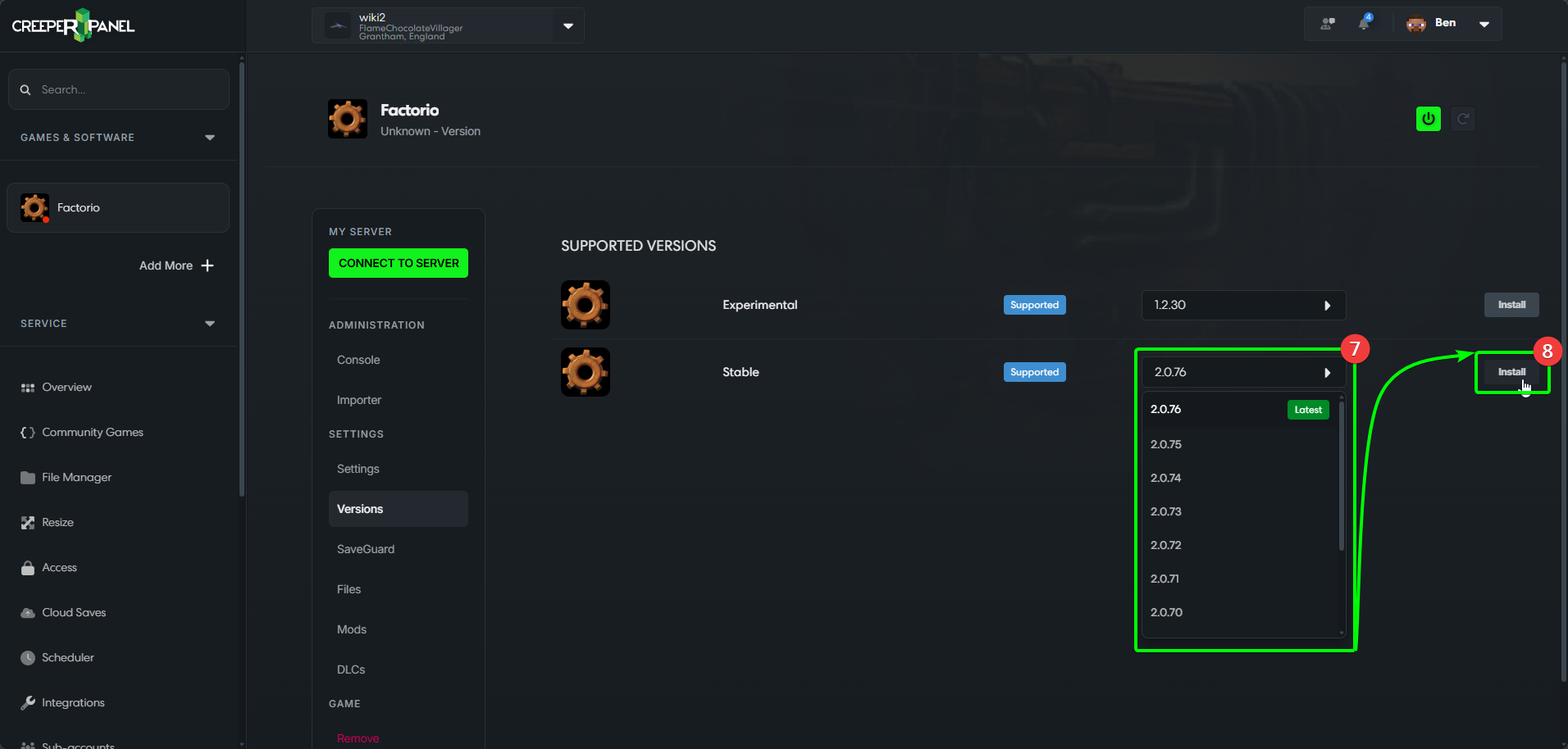 CreeperPanel Factorio Install