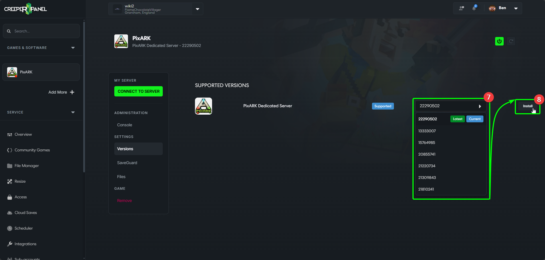 CreeperPanel PixARK Install