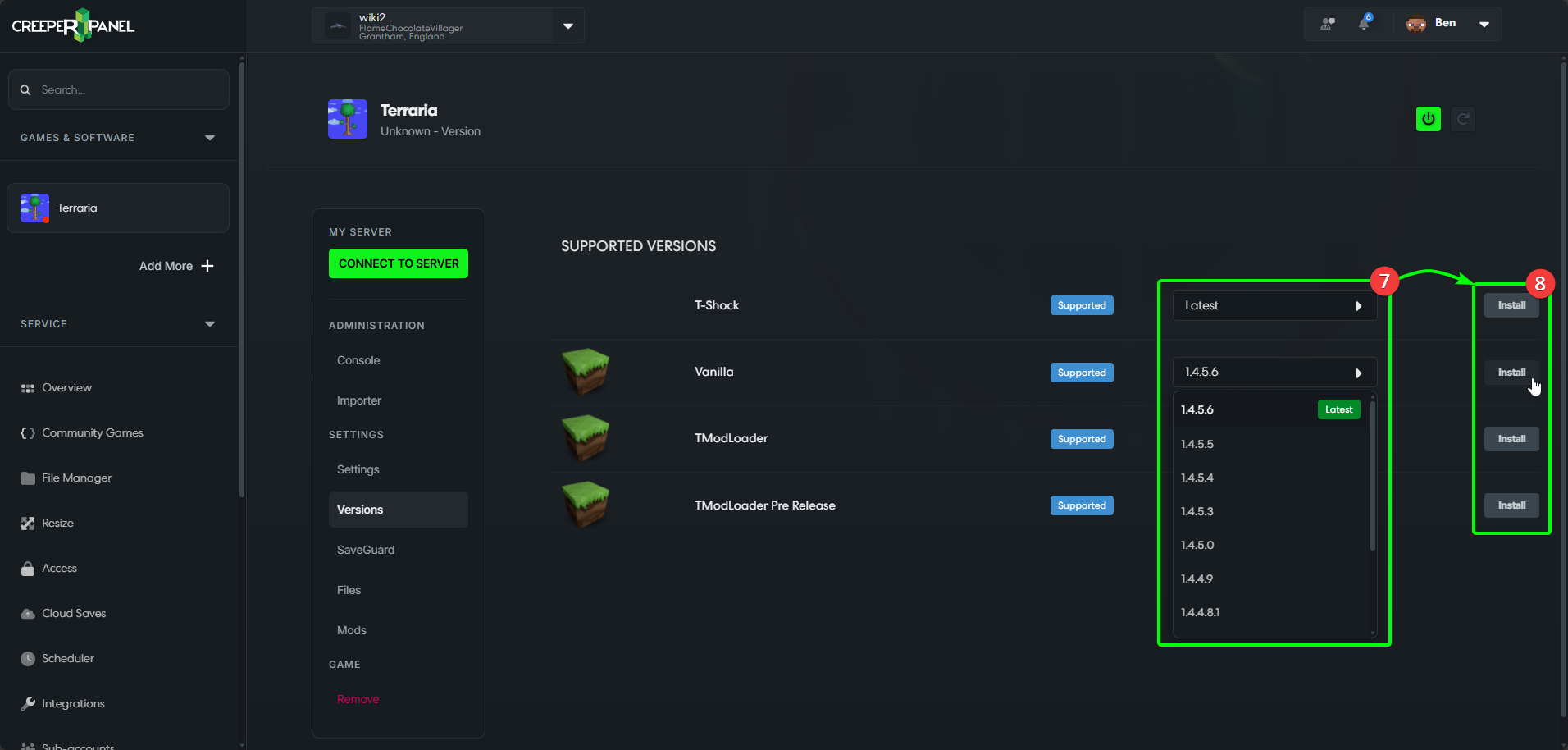 CreeperPanel Terraria Install