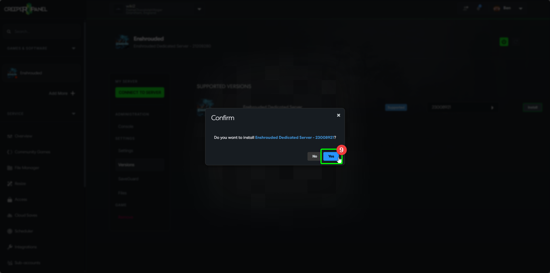 CreeperPanel Enshrouded Install Confirm