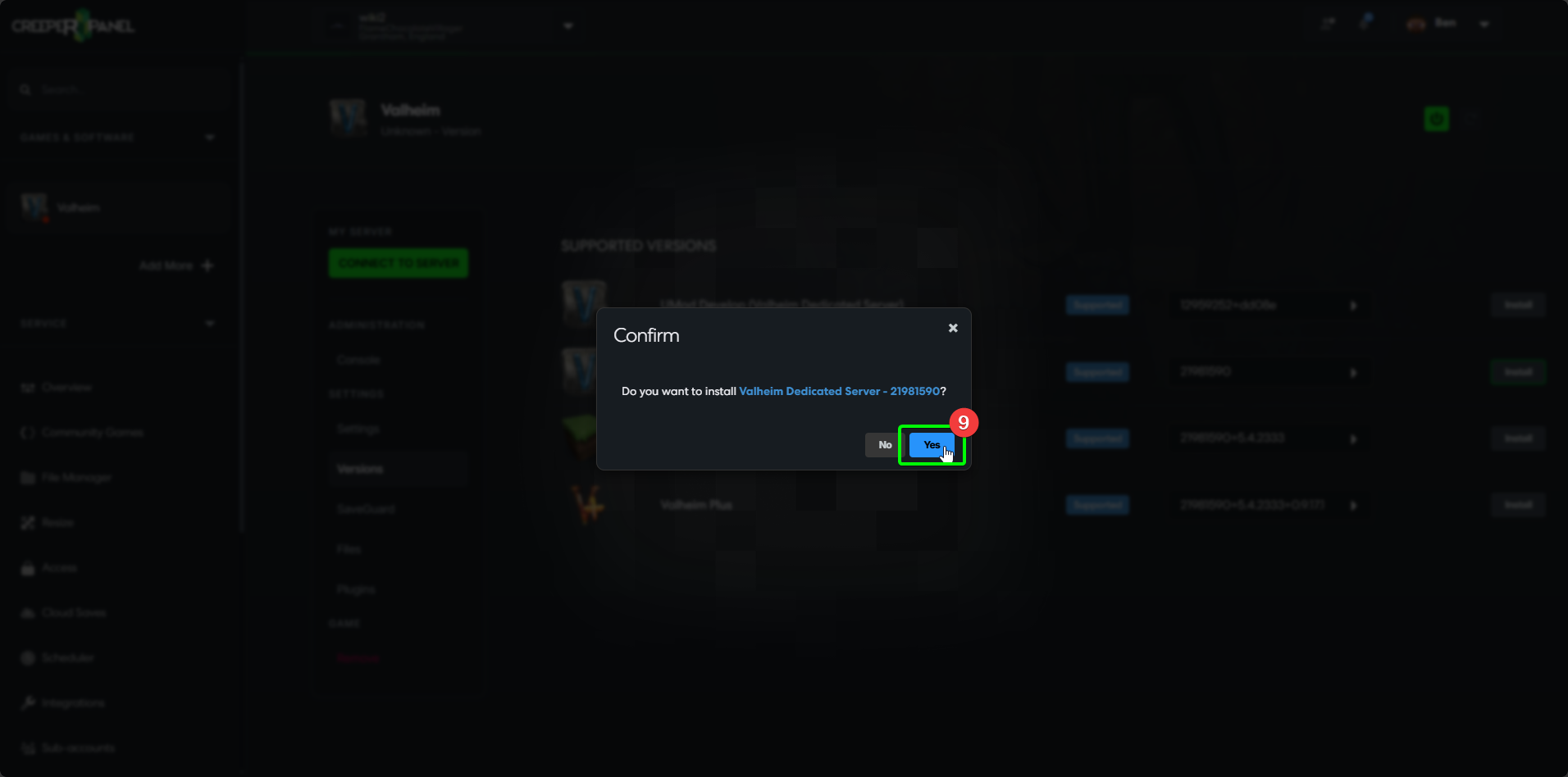 CreeperPanel Valheim Create Instance