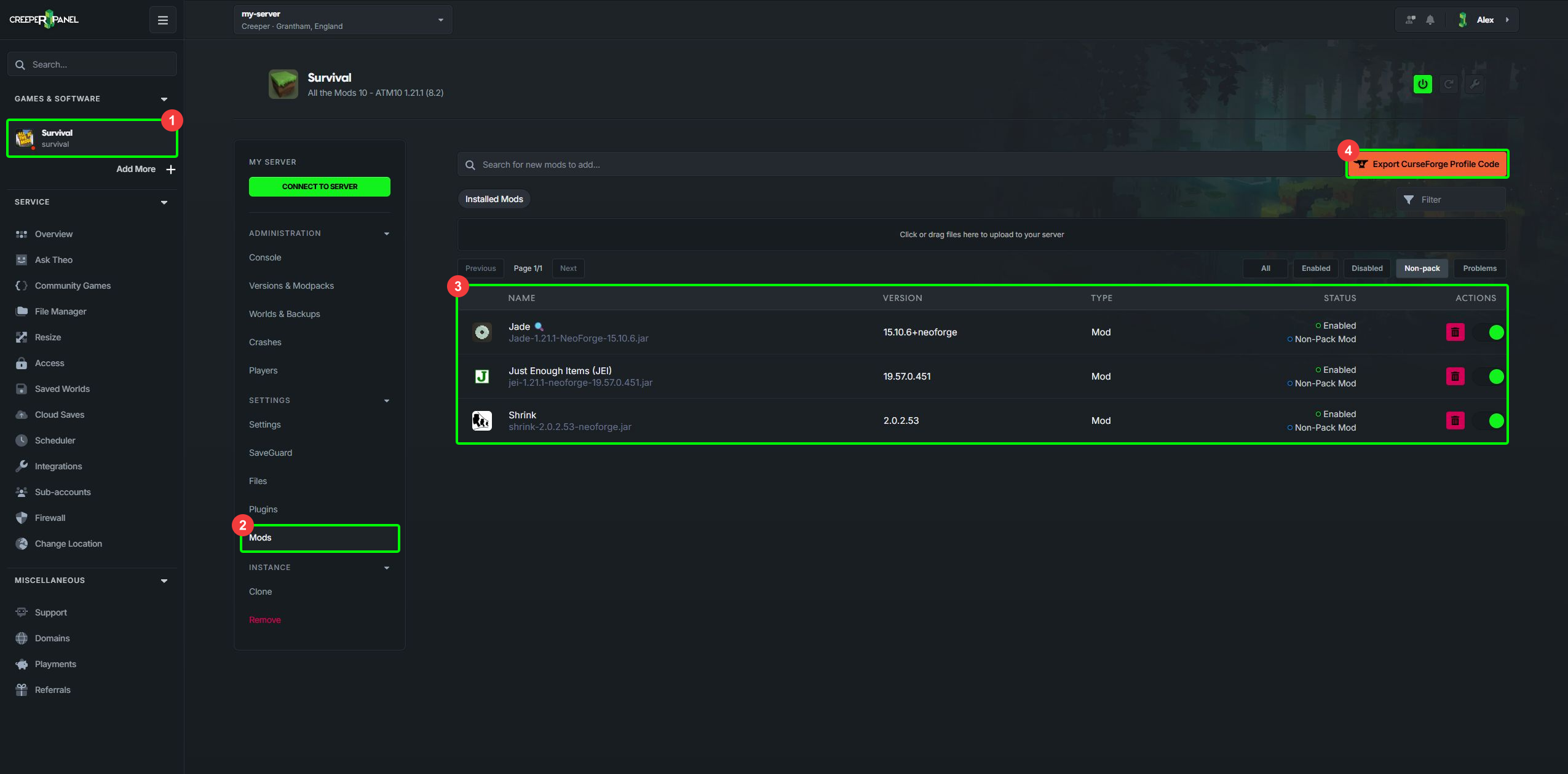 CreeperPanel CurseForge Profile Export