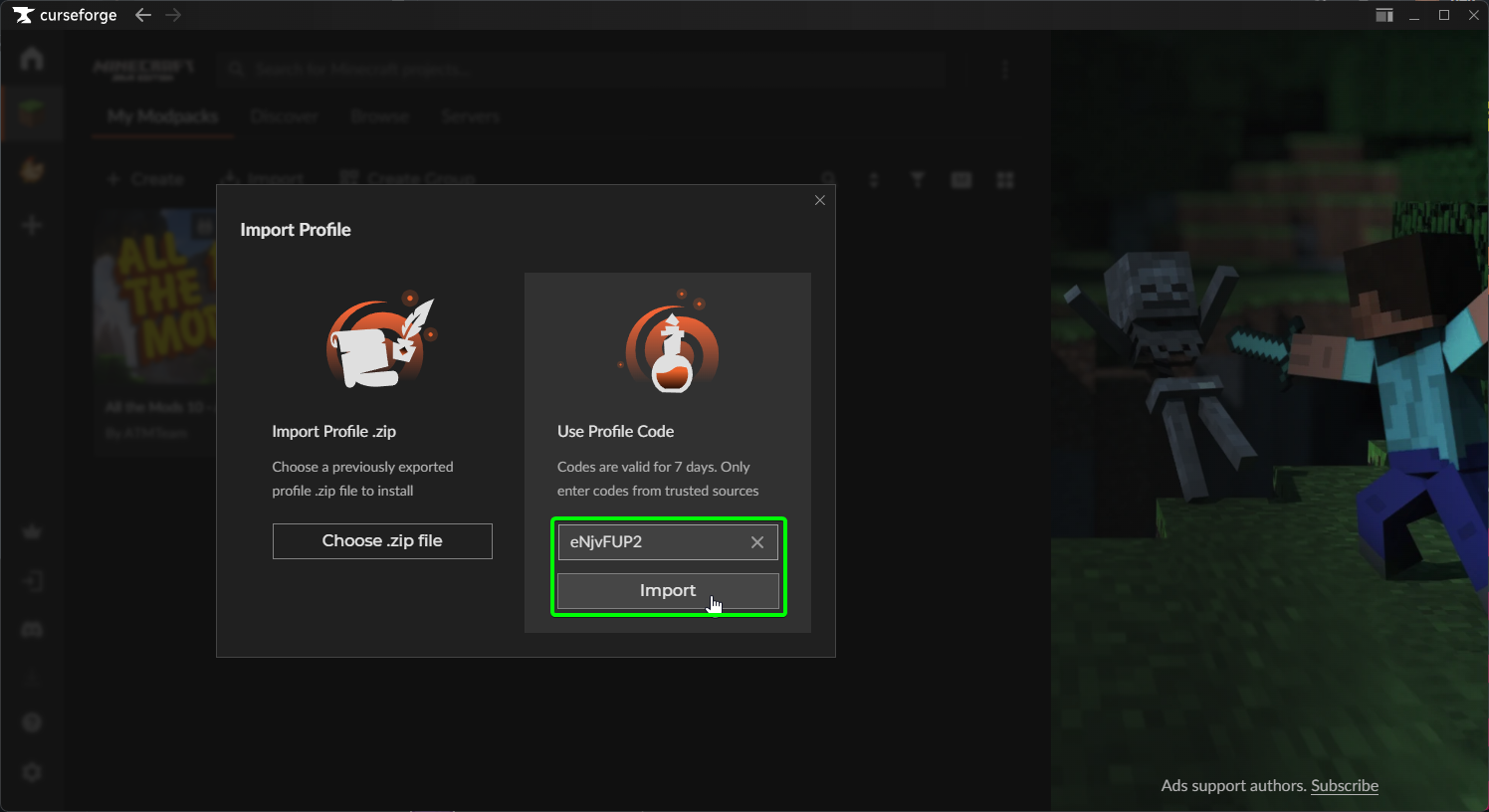 CreeperPanel CurseForge Profile Export