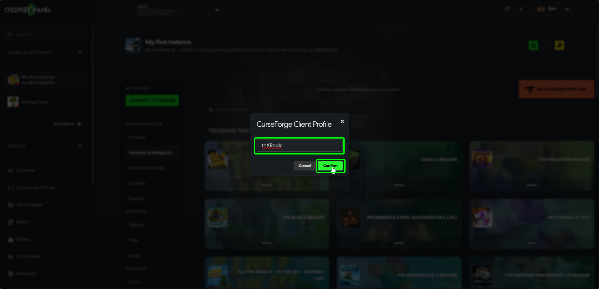 CreeperPanel CurseForge Profile Import