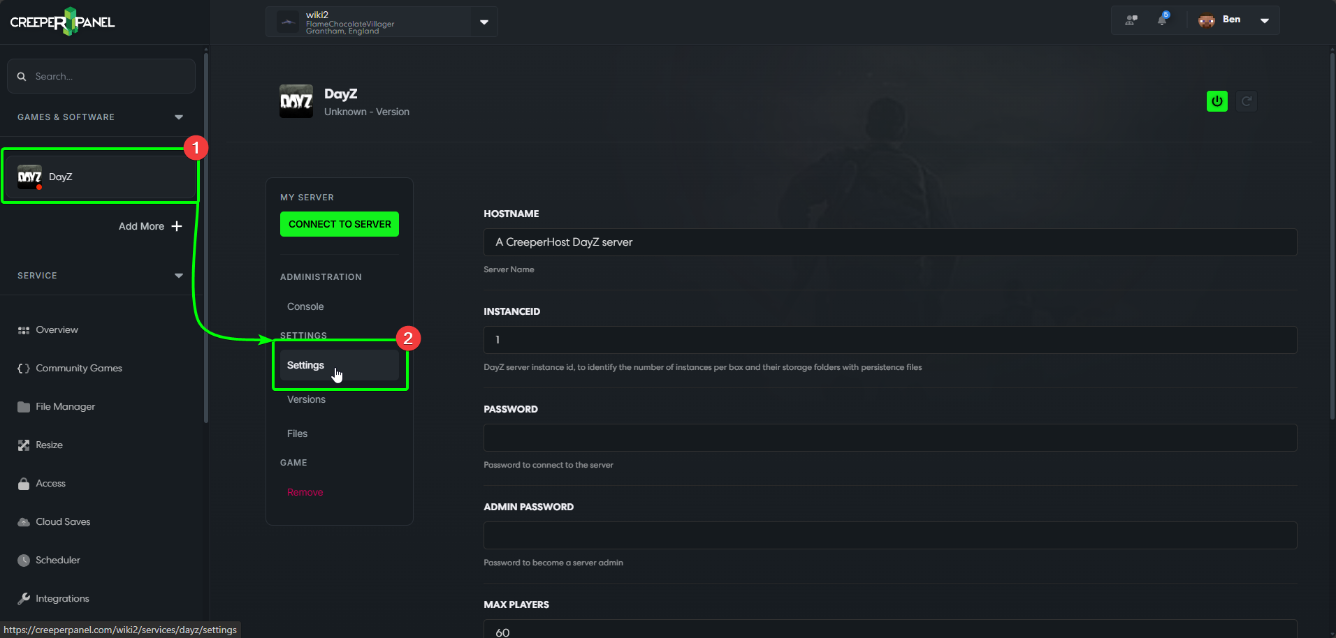 CreeperPanel DayZ Managing