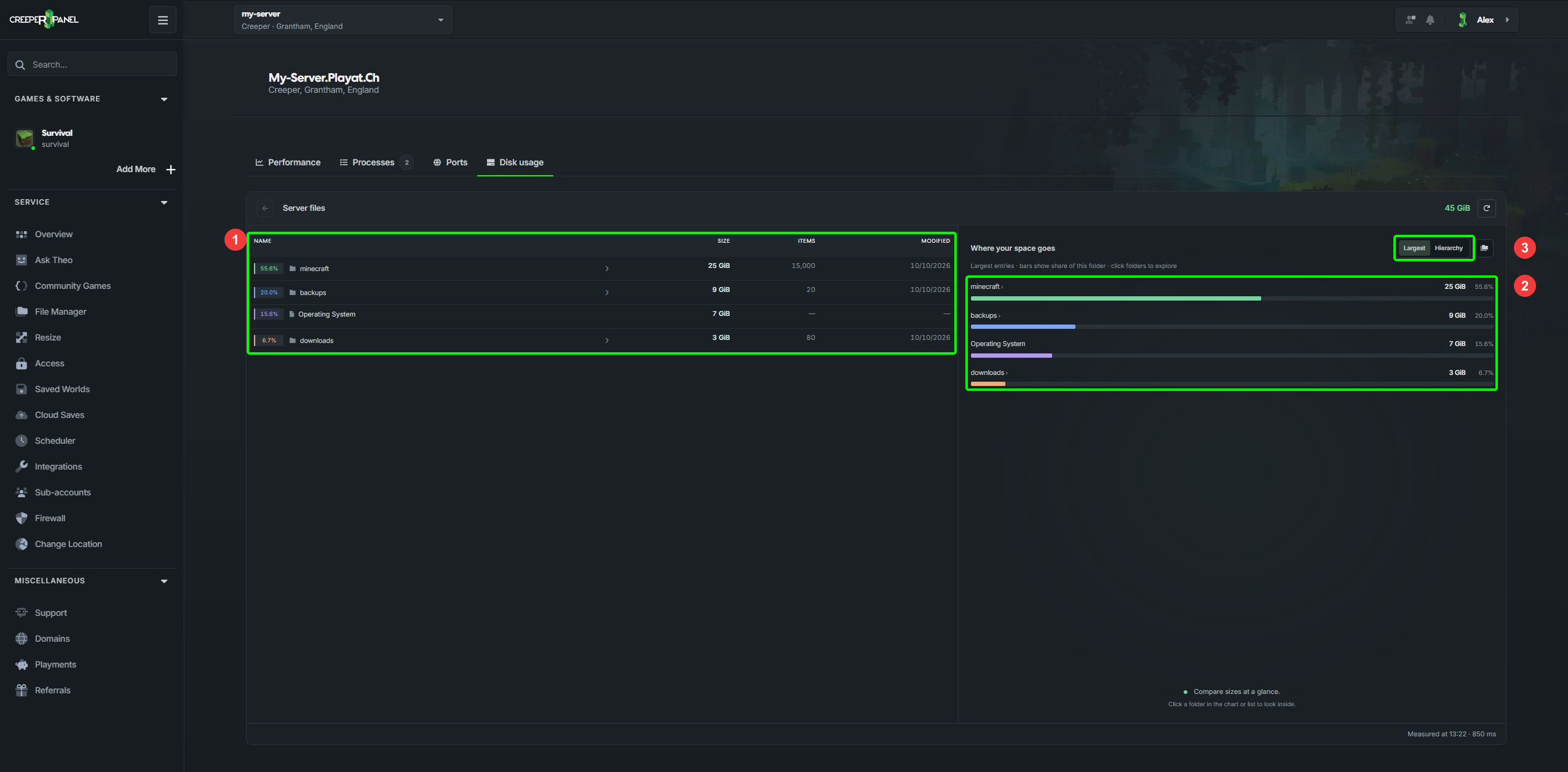 Finding the largest folders in Disk usage