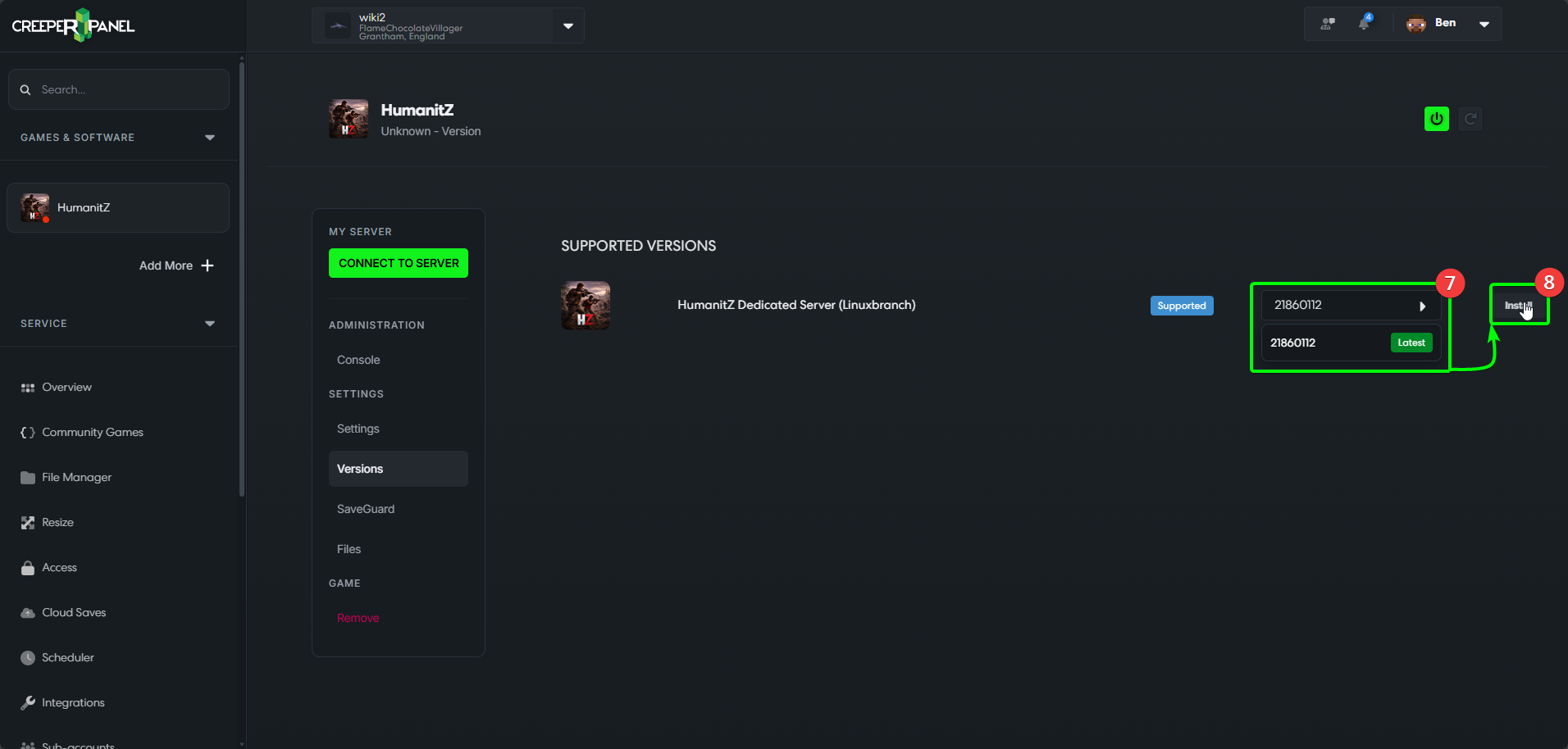 CreeperPanel HumanitZ Install