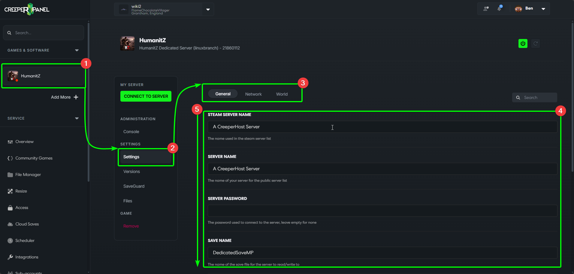 CreeperPanel HumanitZ Settings
