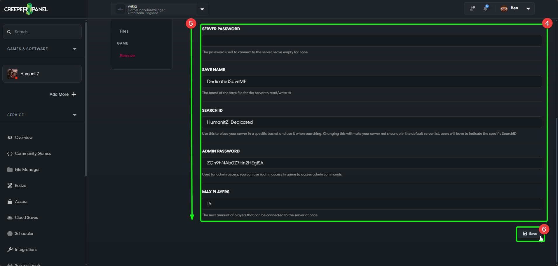 CreeperPanel HumanitZ Settings