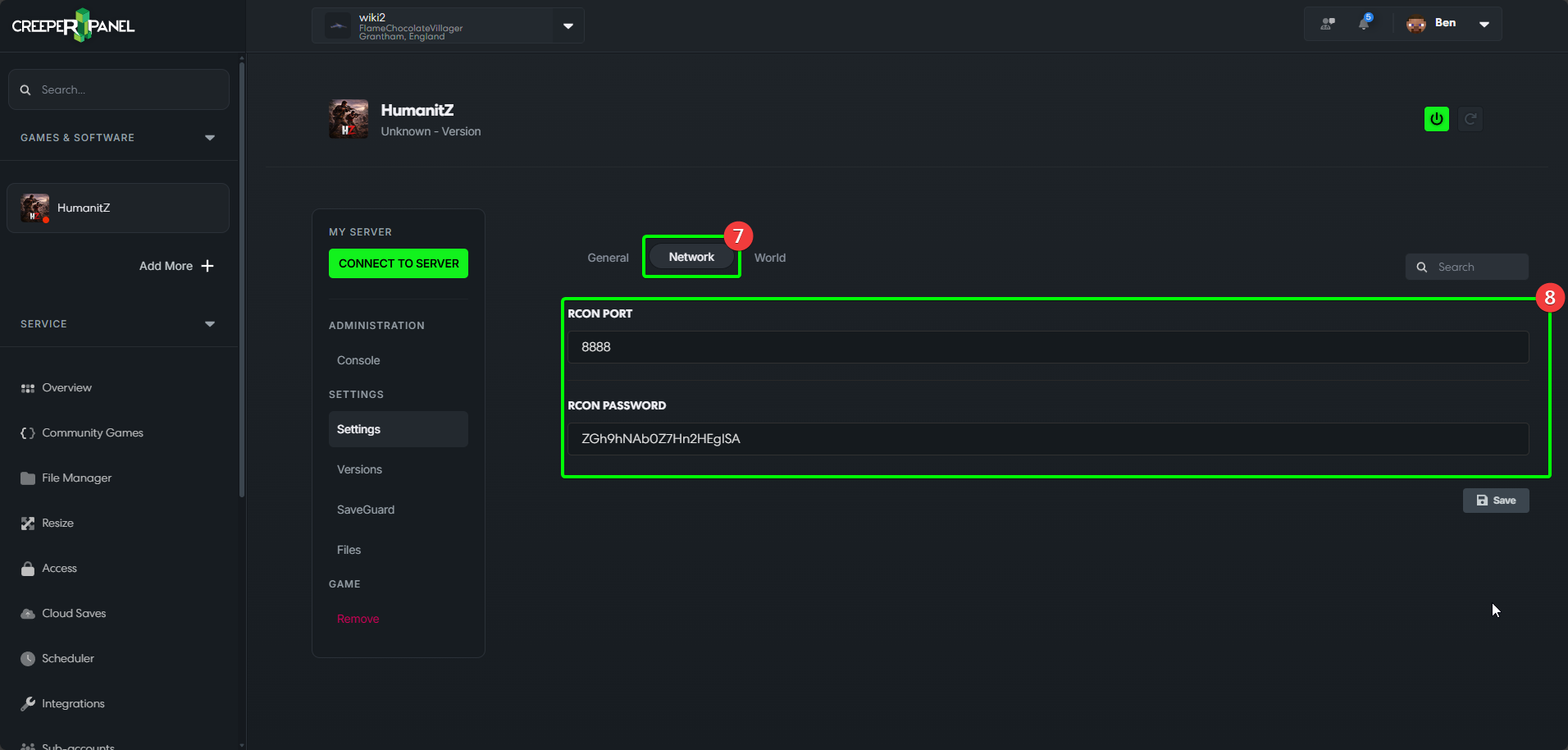 CreeperPanel HumanitZ Settings