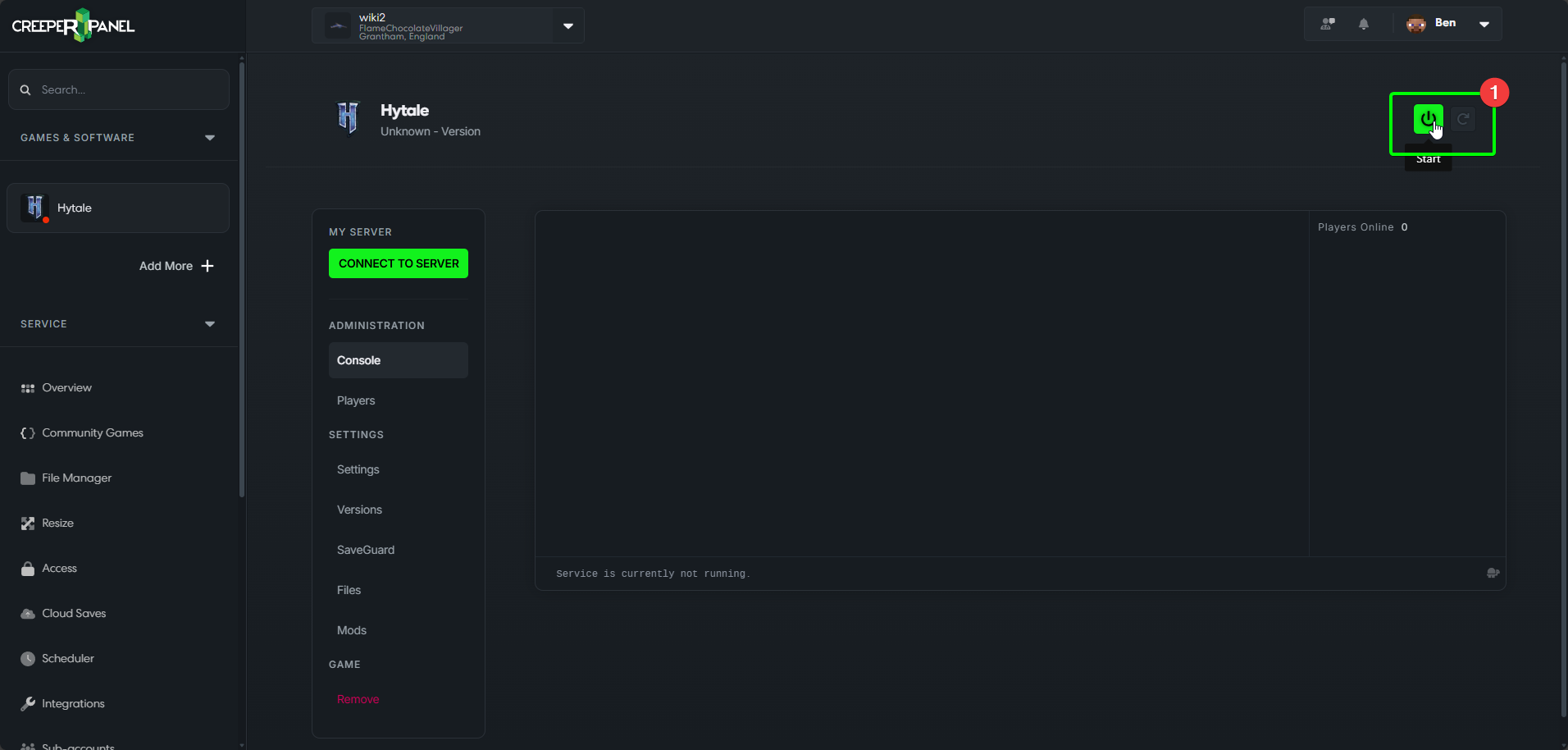CreeperPanel Hytale Manage