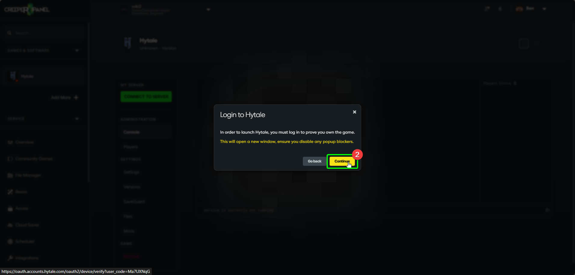 CreeperPanel Hytale Manage