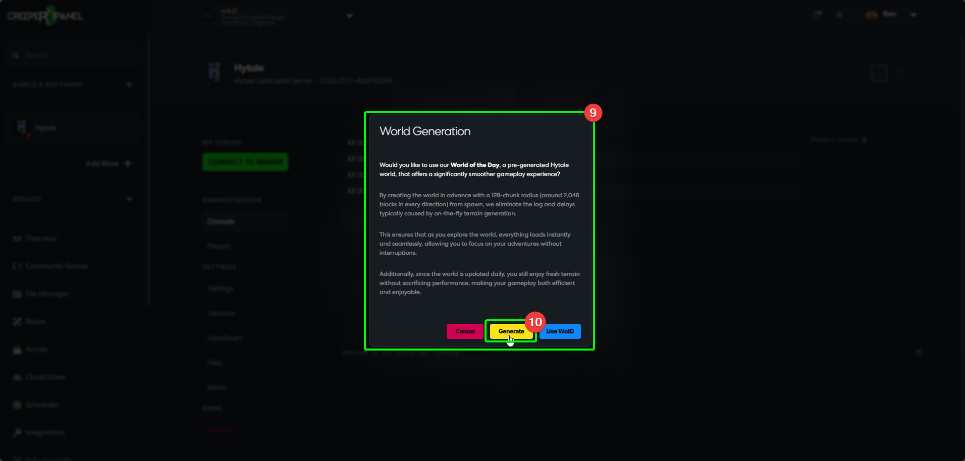 CreeperPanel Hytale Manage