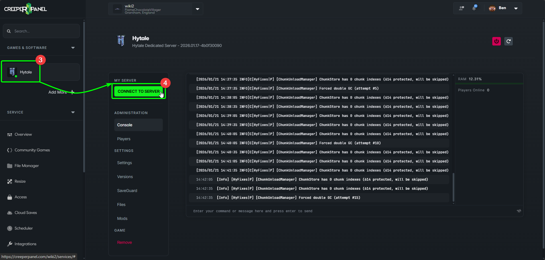 CreeperPanel Hytale Connect