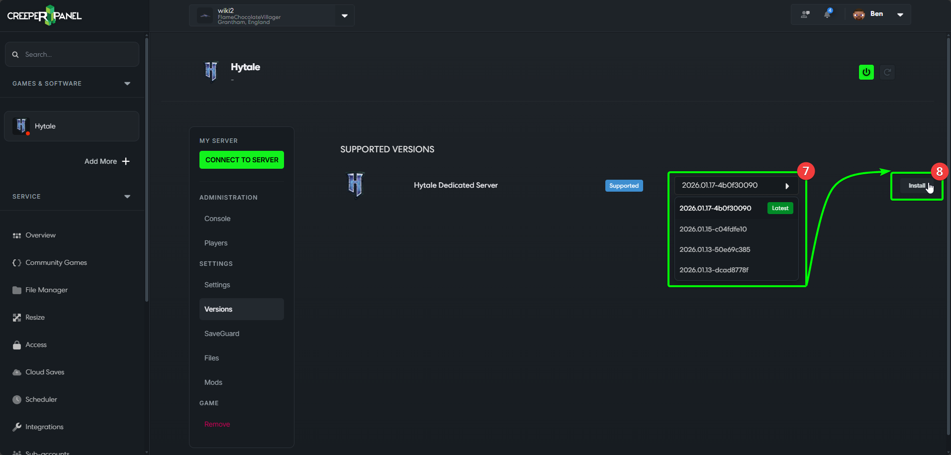 CreeperPanel Hytale Install