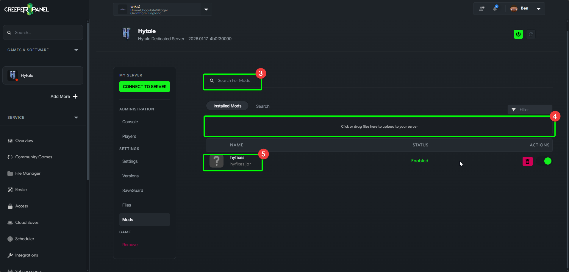 CreeperPanel Hytale Mods
