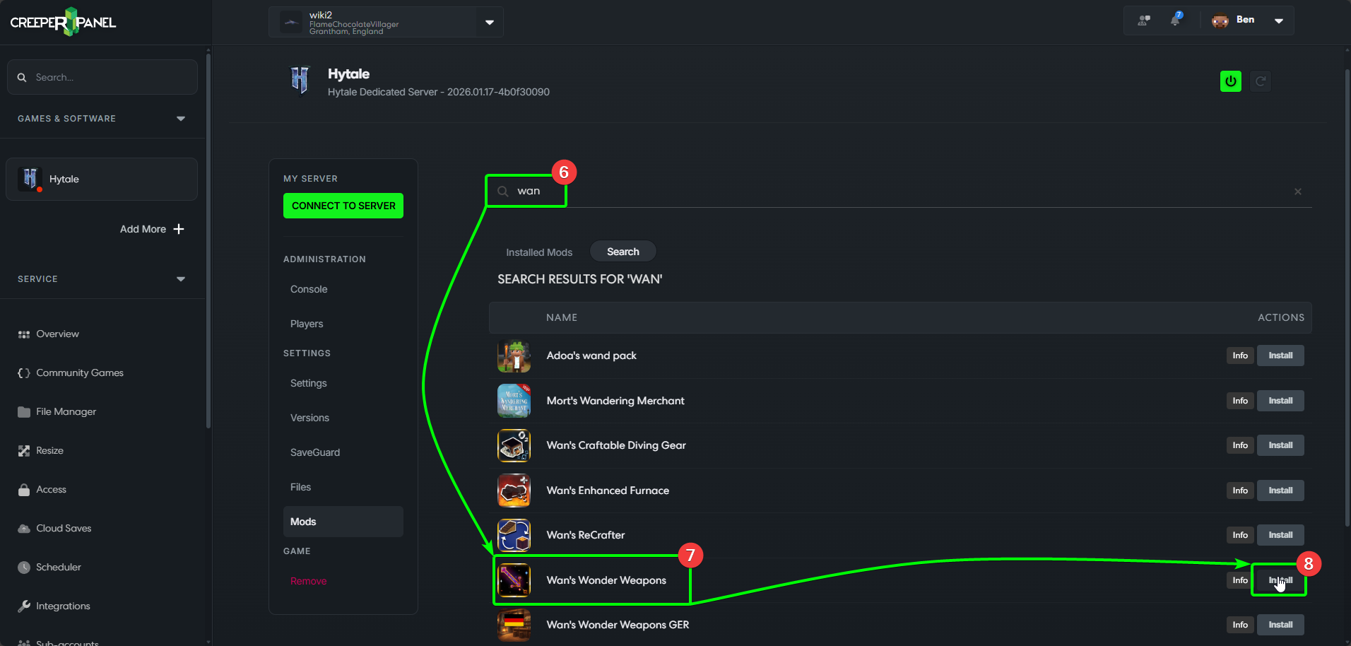CreeperPanel Hytale Mods