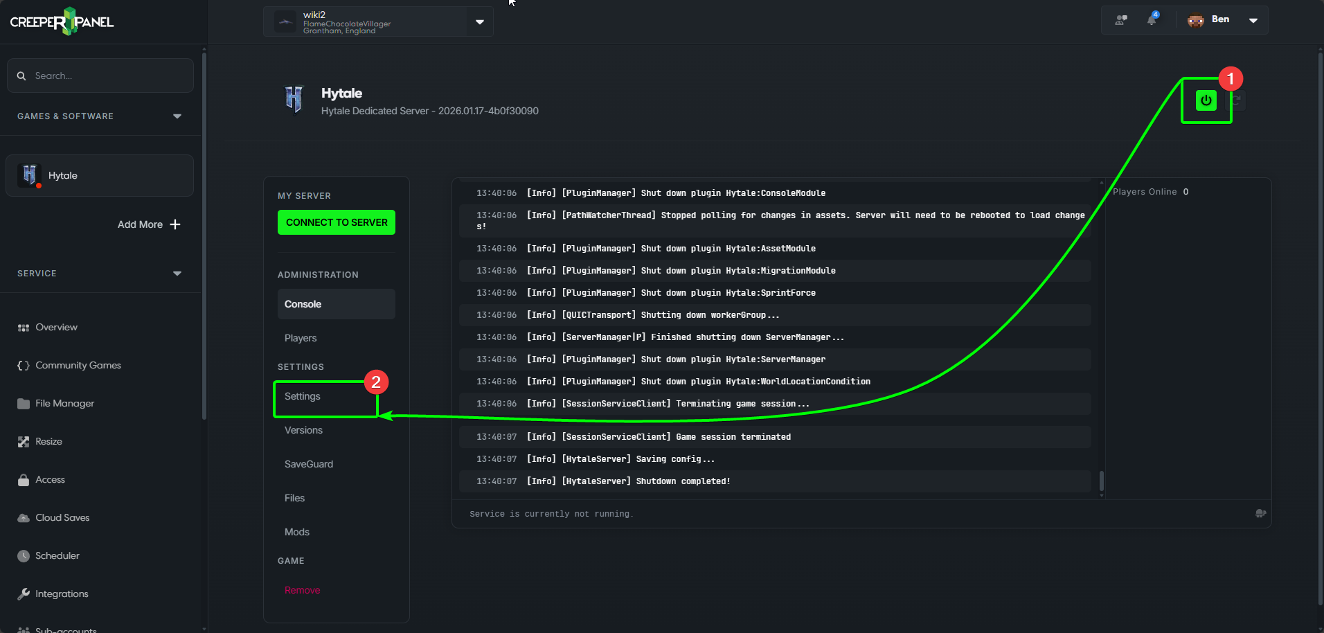 CreeperPanel Hytale Settings